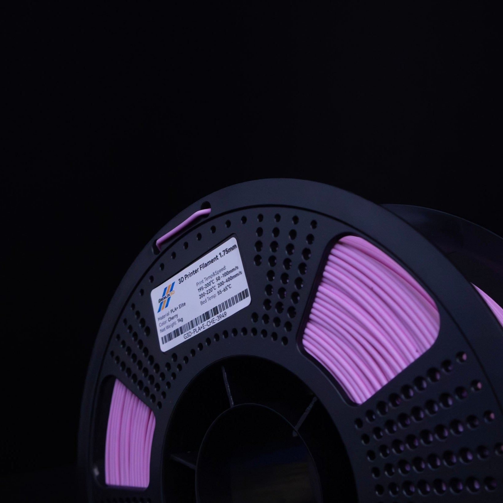 1kg 1.75mm Spool of 3D printing Cherry Blossom Pink PLA Plus filament with a visible brand label on a black background